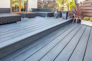 Grey composite decking boards